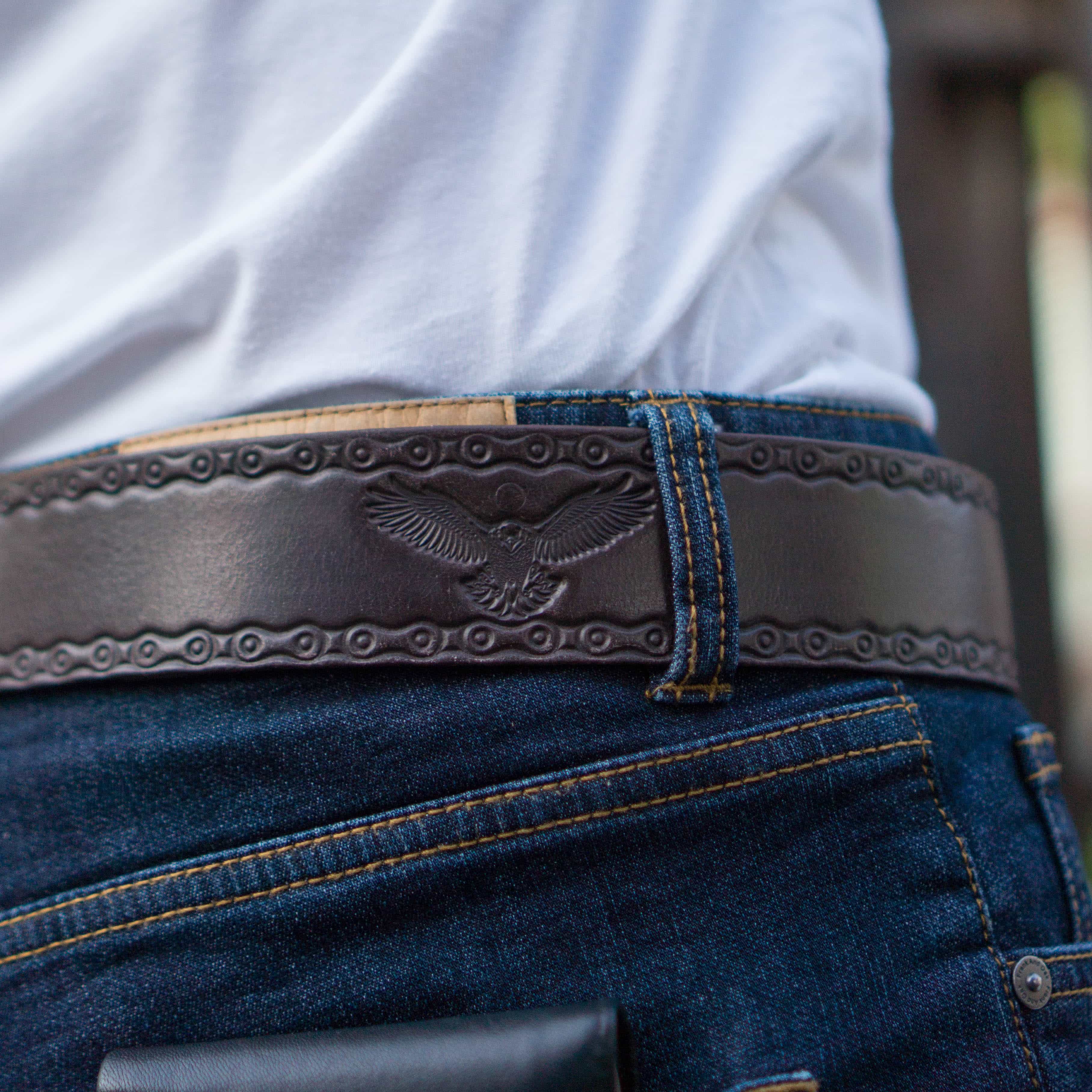 Ceinture Eagle Belt - Ceinture en cuir véritable 100% noir à maillons en relief  10