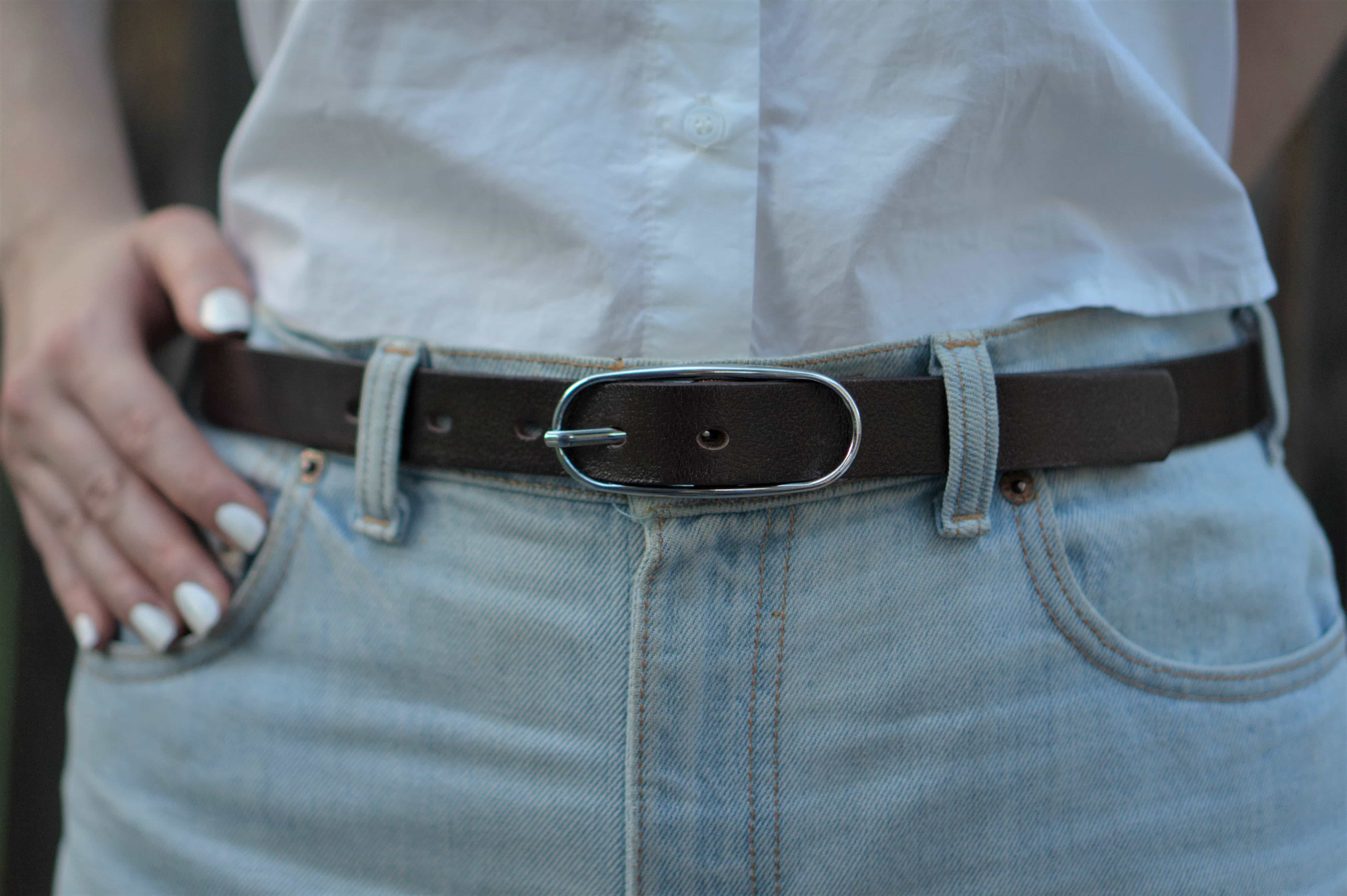 Aika - Black Leather Waist Belt with Oval Buckle - Made in Canada 4