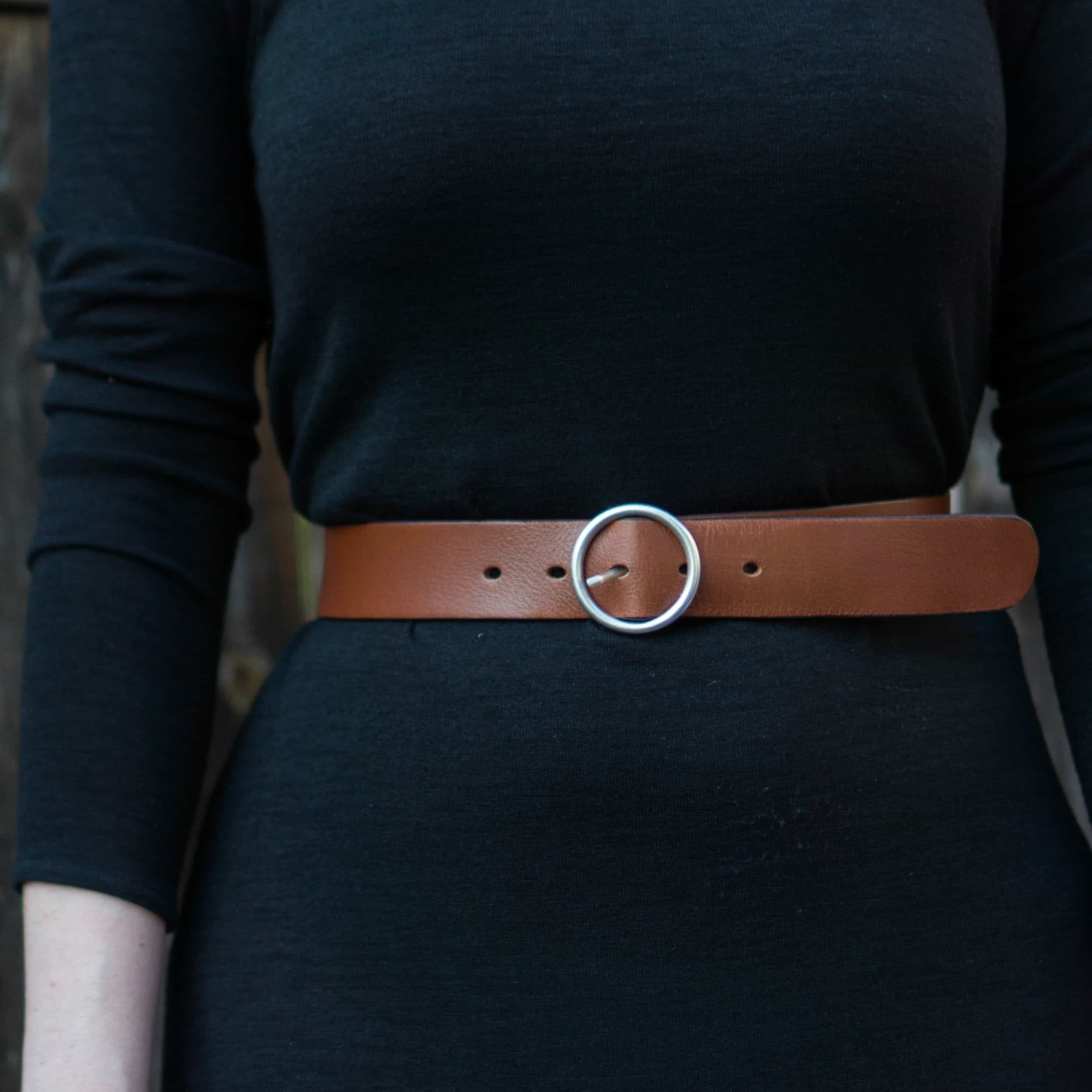Sempre - Ceinture en cuir Vachetta noir avec boucle circulaire  6