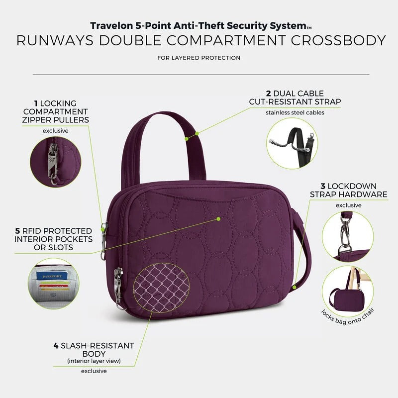 Travelon Runways Anti-Theft Double Compartment Crossbody 50