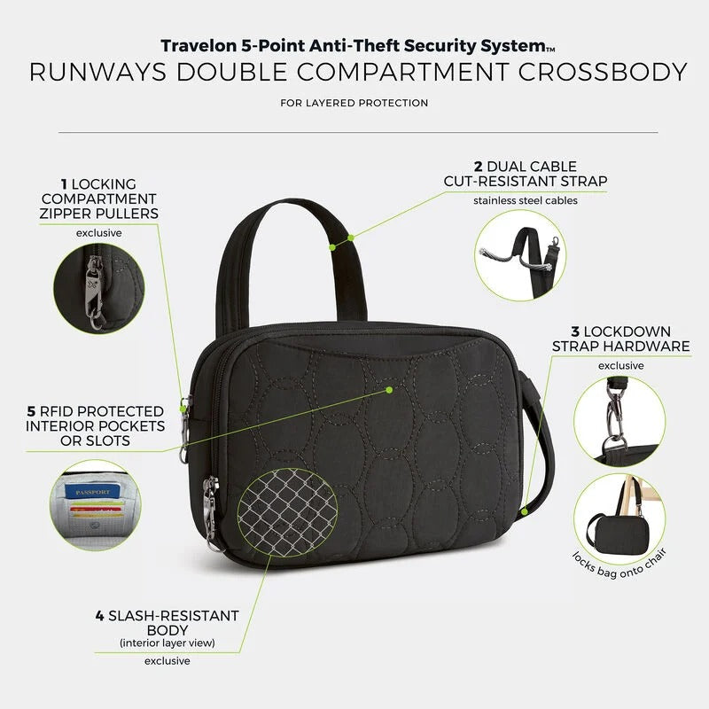 Travelon Runways Anti-Theft Double Compartment Crossbody 10