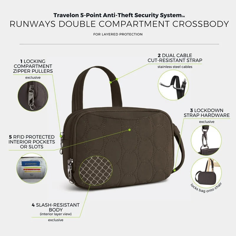 Travelon Runways Anti-Theft Double Compartment Crossbody 76