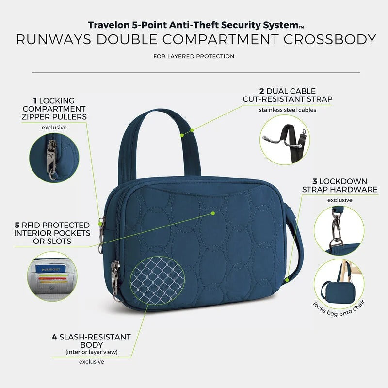 Travelon Runways Anti-Theft Double Compartment Crossbody 28