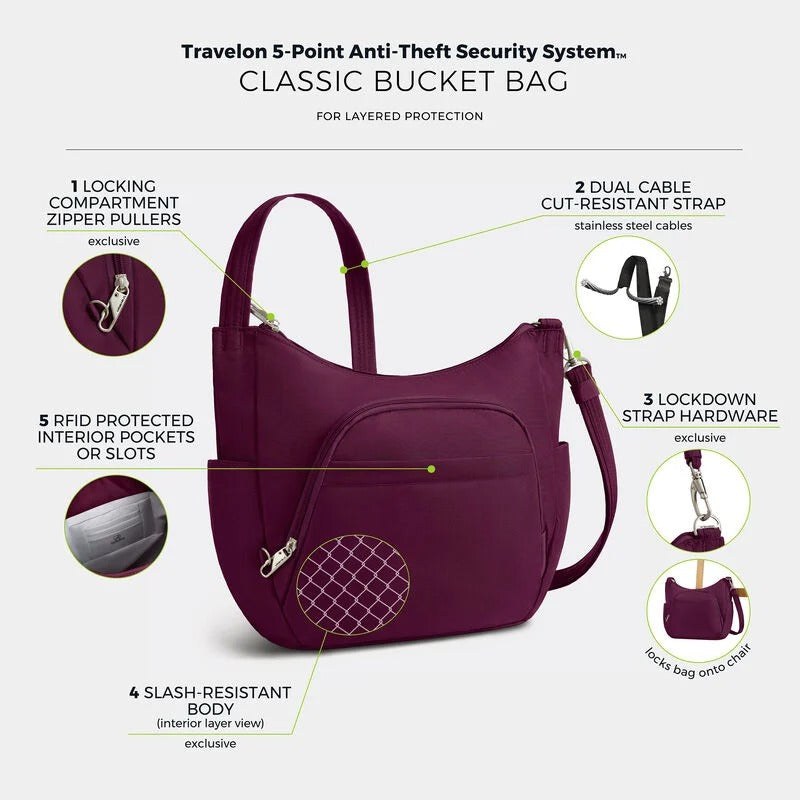 Travelon Anti-Theft Classic Crossbody Bucket Bag 46