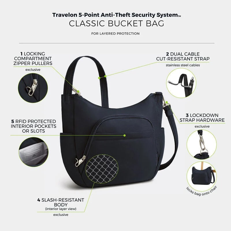 Travelon Anti-Theft Classic Crossbody Bucket Bag 76