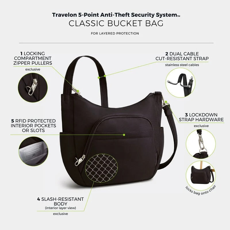 Travelon Anti-Theft Classic Crossbody Bucket Bag 60