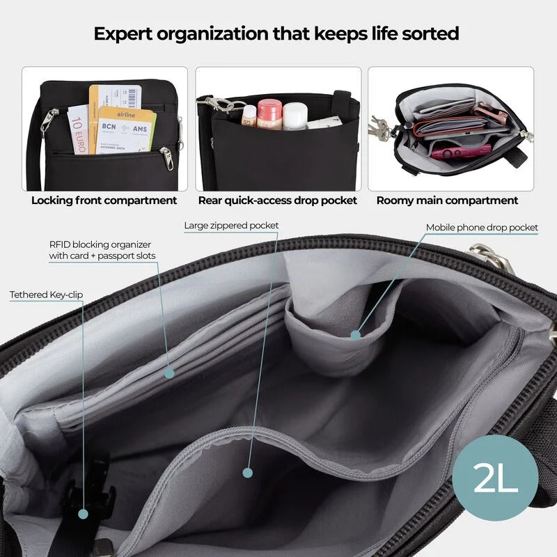 Travelon Anti-Theft Classic Slim Double Zip Crossbody 88