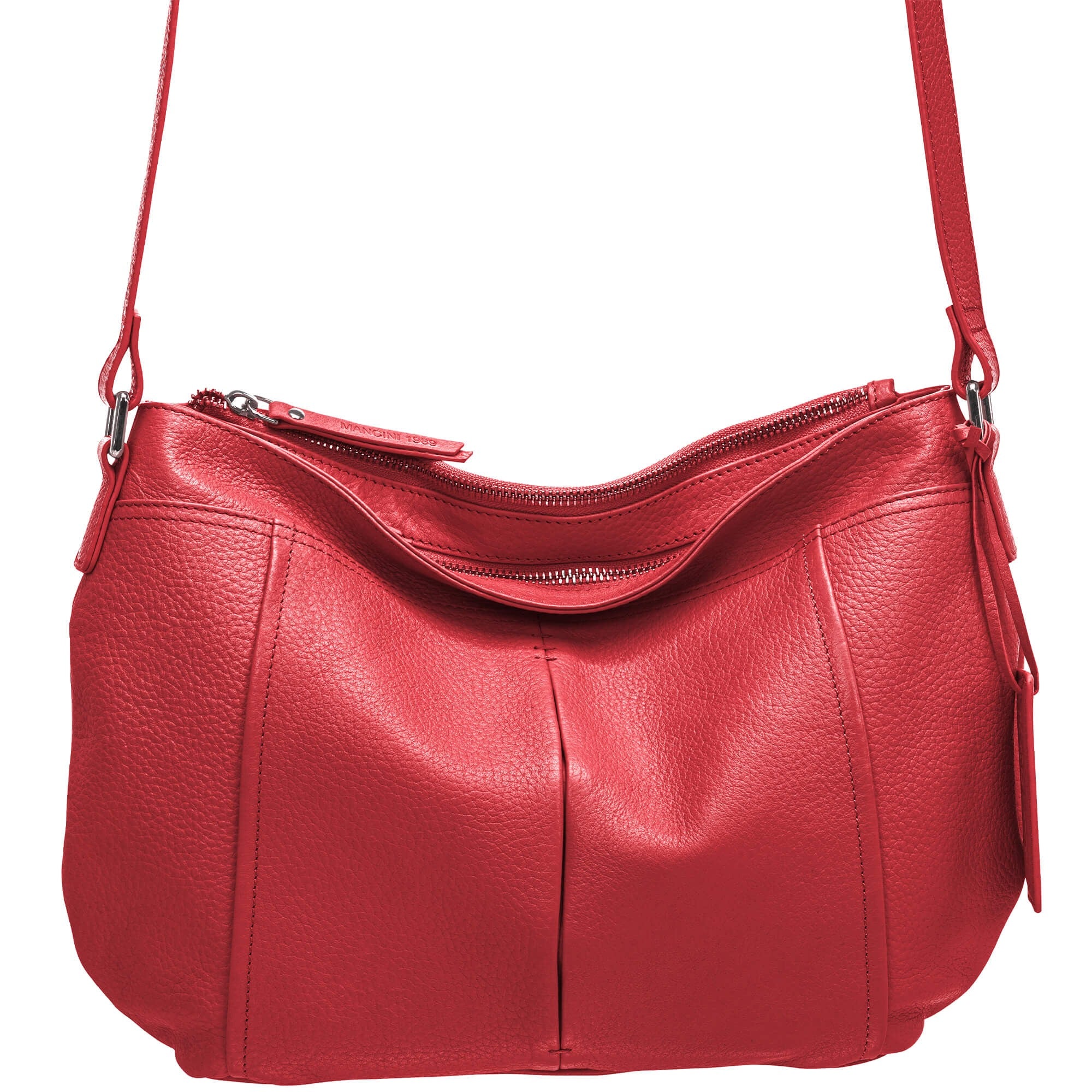 Mancini Pebbled Scarlet Crossbody Hobo Bag 1