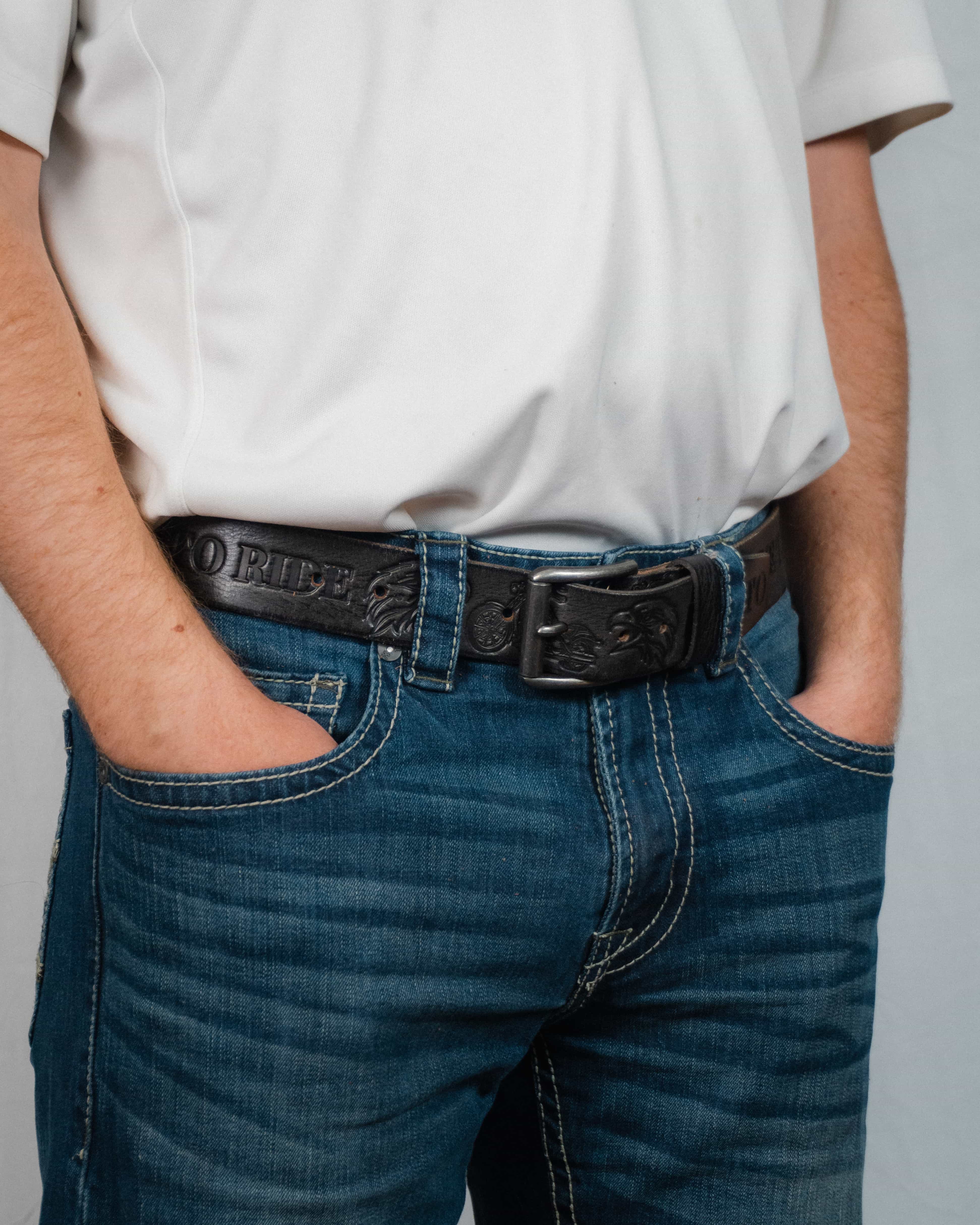 Live to Ride - Cognac 100% Full Grain Leather Biker Belt 5