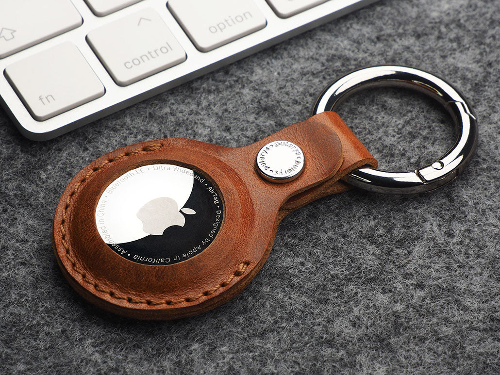 Pularys Nomad Leather Key Ring Air Tag Holder Cognac