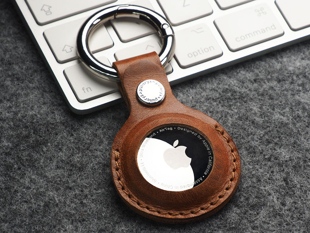 Pularys Nomad Leather Key Ring Air Tag Holder Cognac