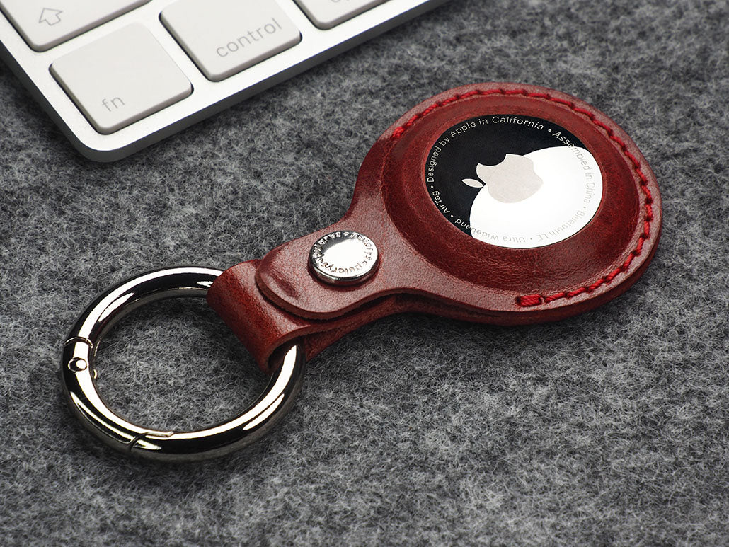 Pularys Nomad Leather Key Ring Air Tag Holder Red