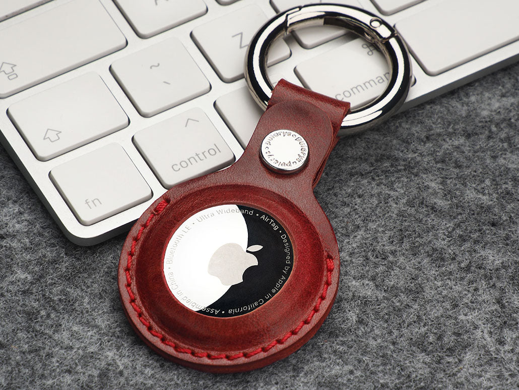 Pularys Nomad Leather Key Ring Air Tag Holder Red