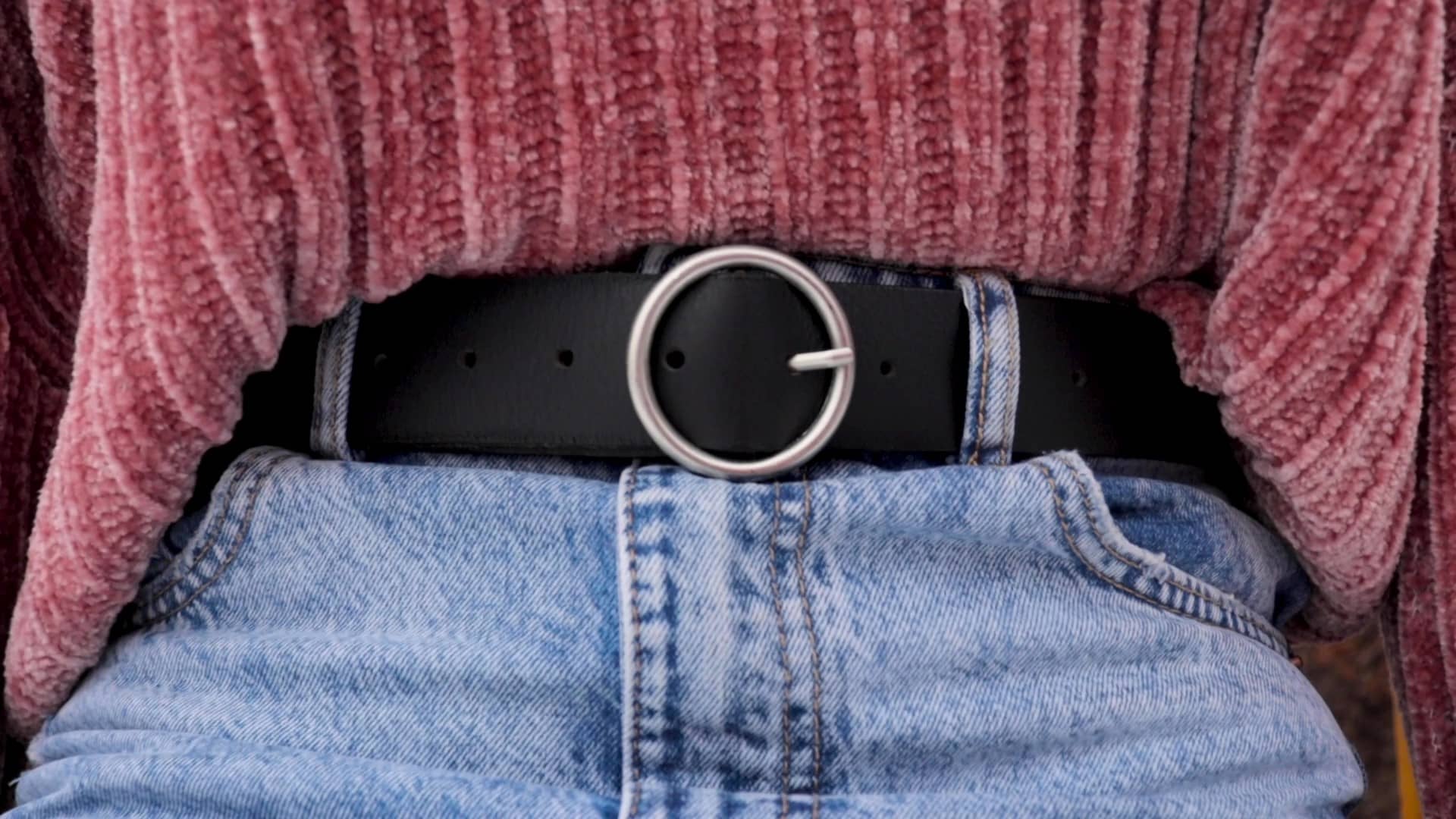 Sempre - Ceinture en cuir Vachetta noir avec boucle circulaire  5