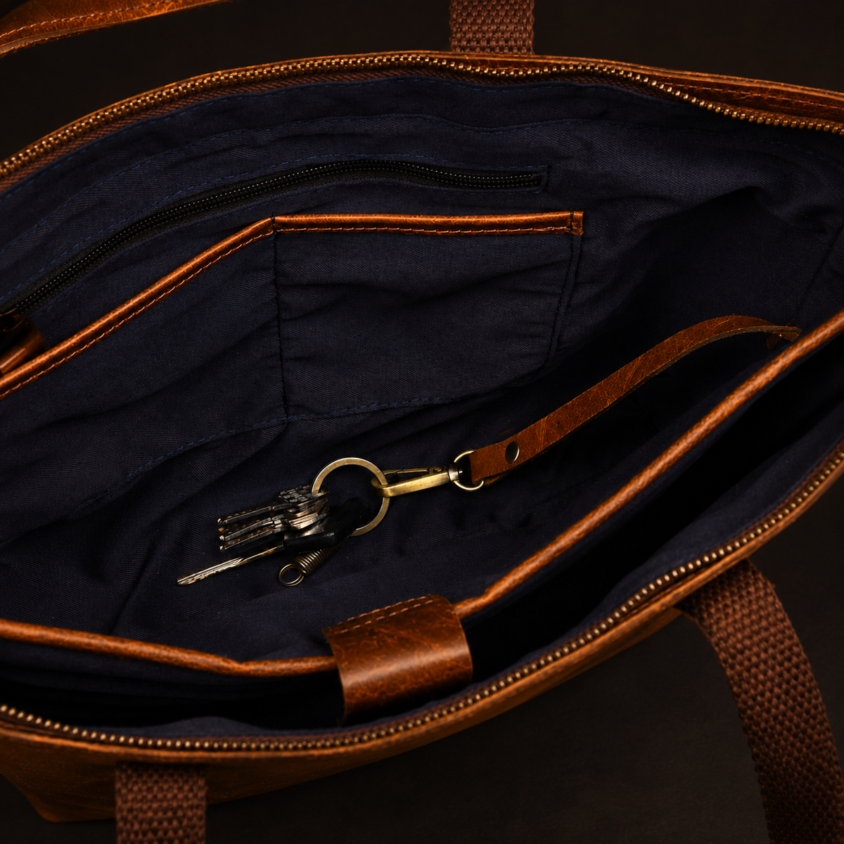 Classic Cognac Leather Tote Bag 15