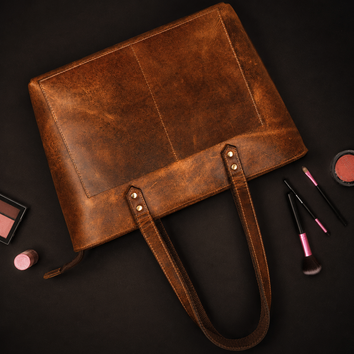 Classic Cognac Leather Tote Bag 17
