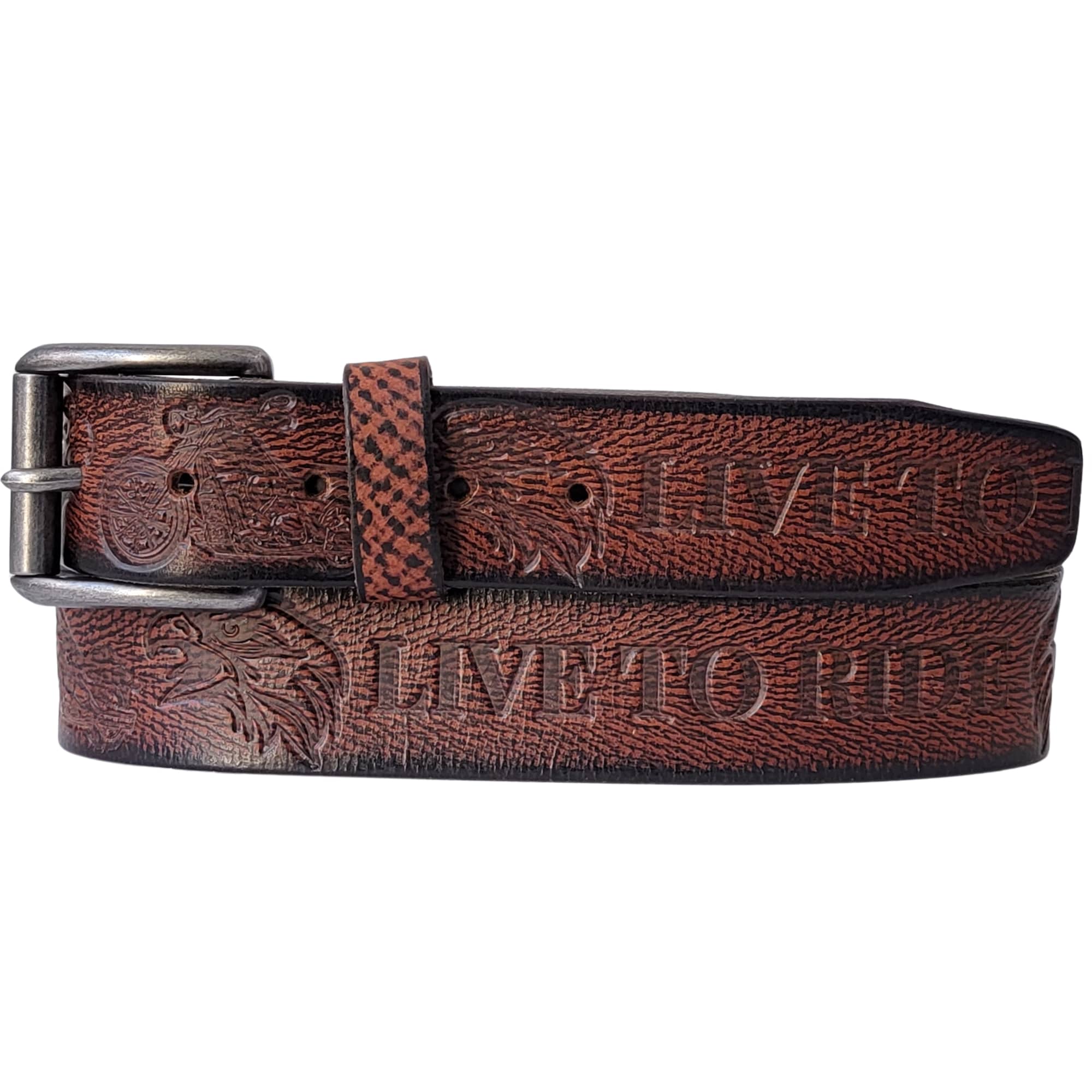 Live to Ride - Cognac 100% Full Grain Leather Biker Belt 4