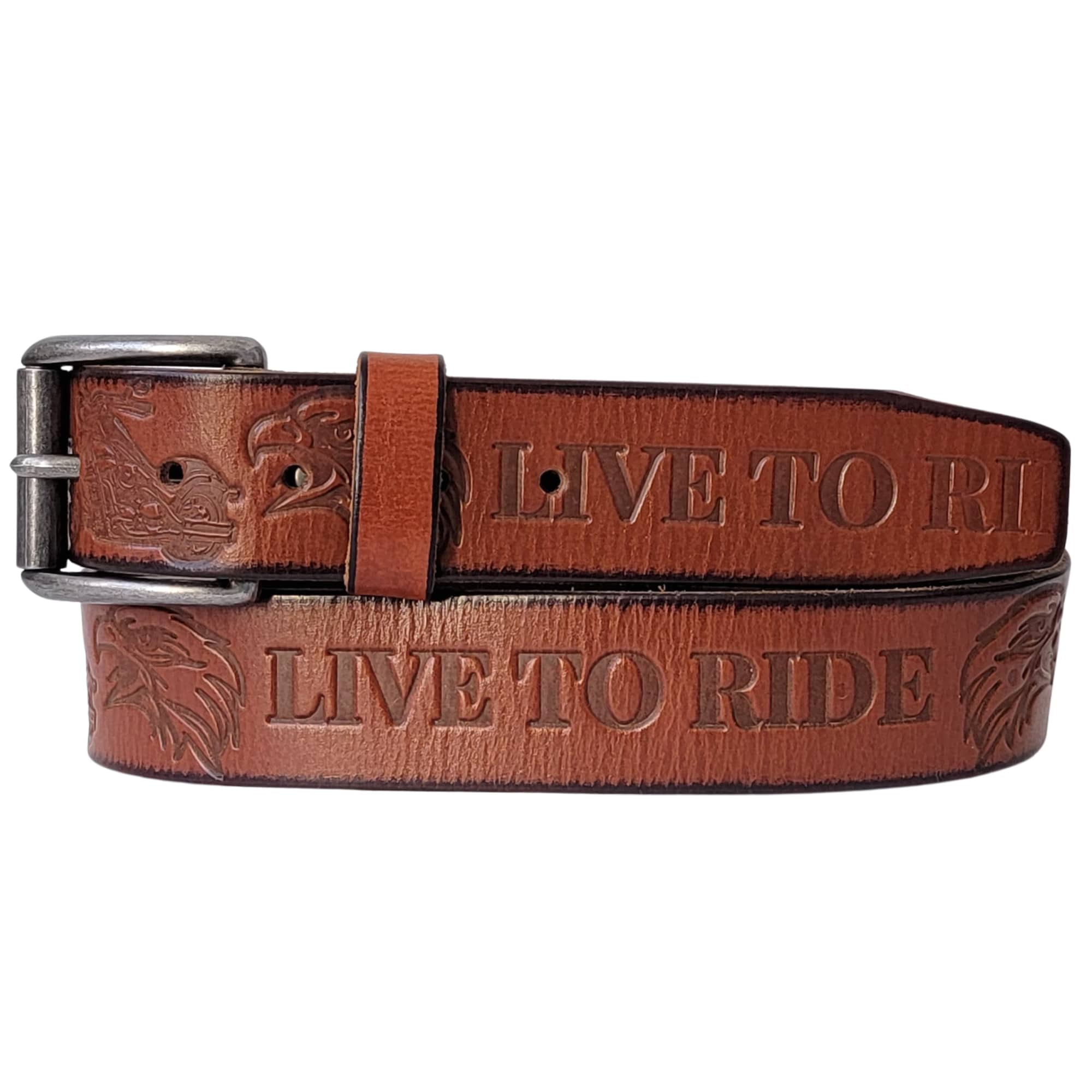 Live to Ride - Burgundy 100% Full Grain Leather Biker Belt 3