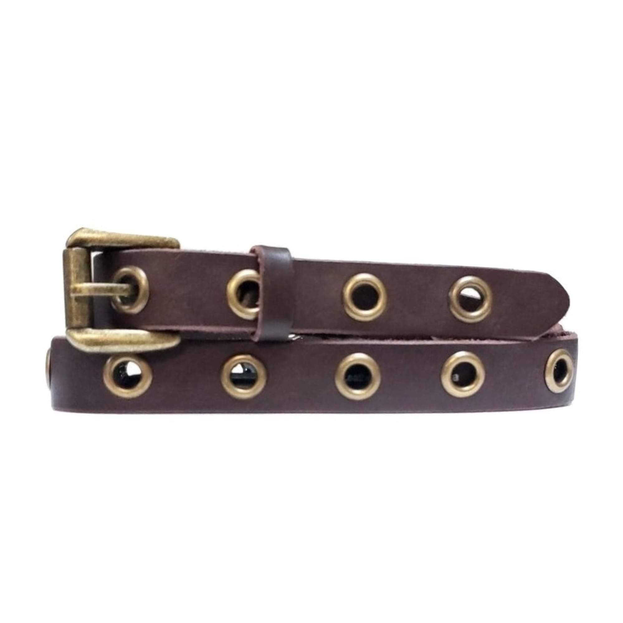 Exene - Ceinture fine en cuir marron avec œillets simples - Fabriquée au Canada 