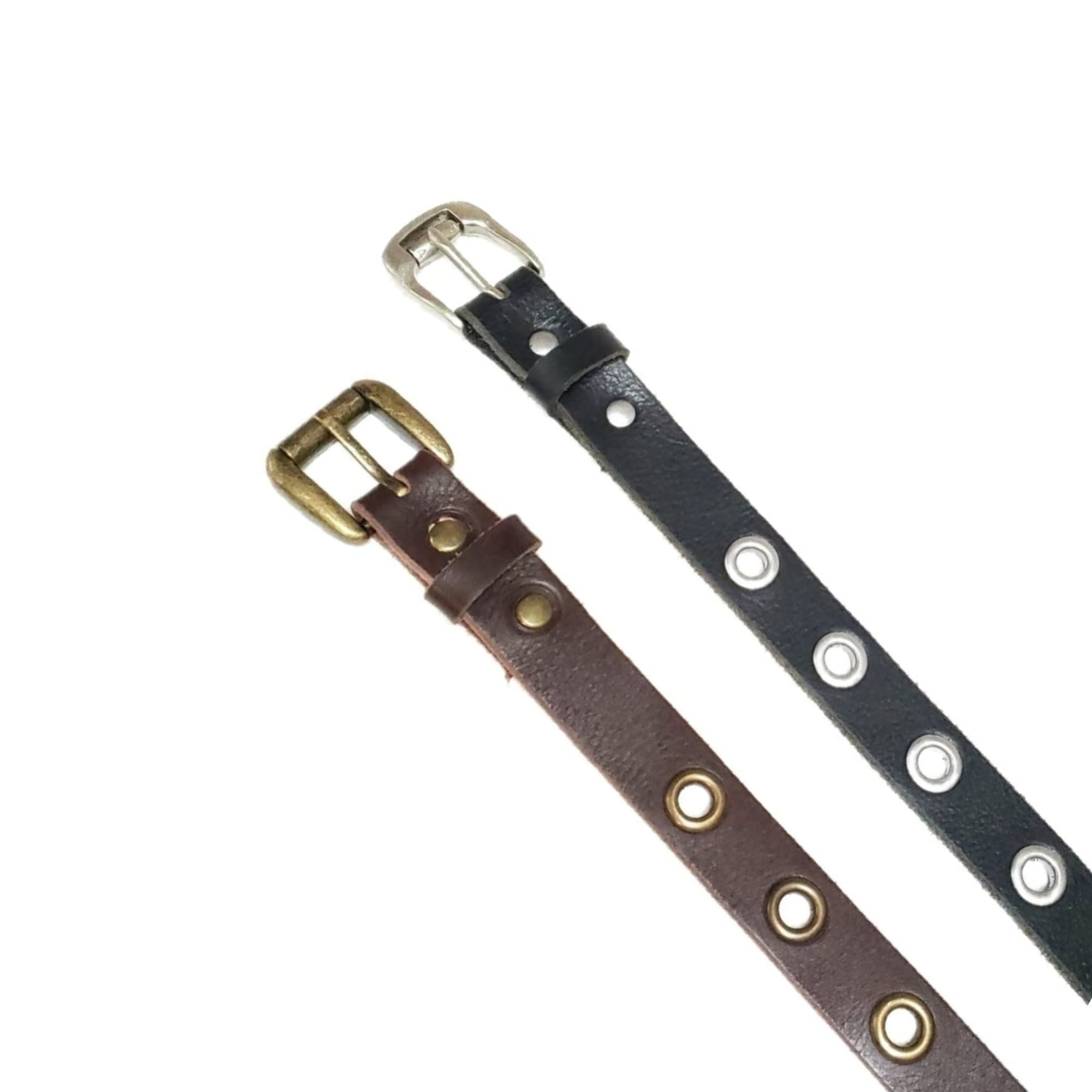 Exene - Ceinture fine en cuir marron avec œillets simples - Fabriquée au Canada  8
